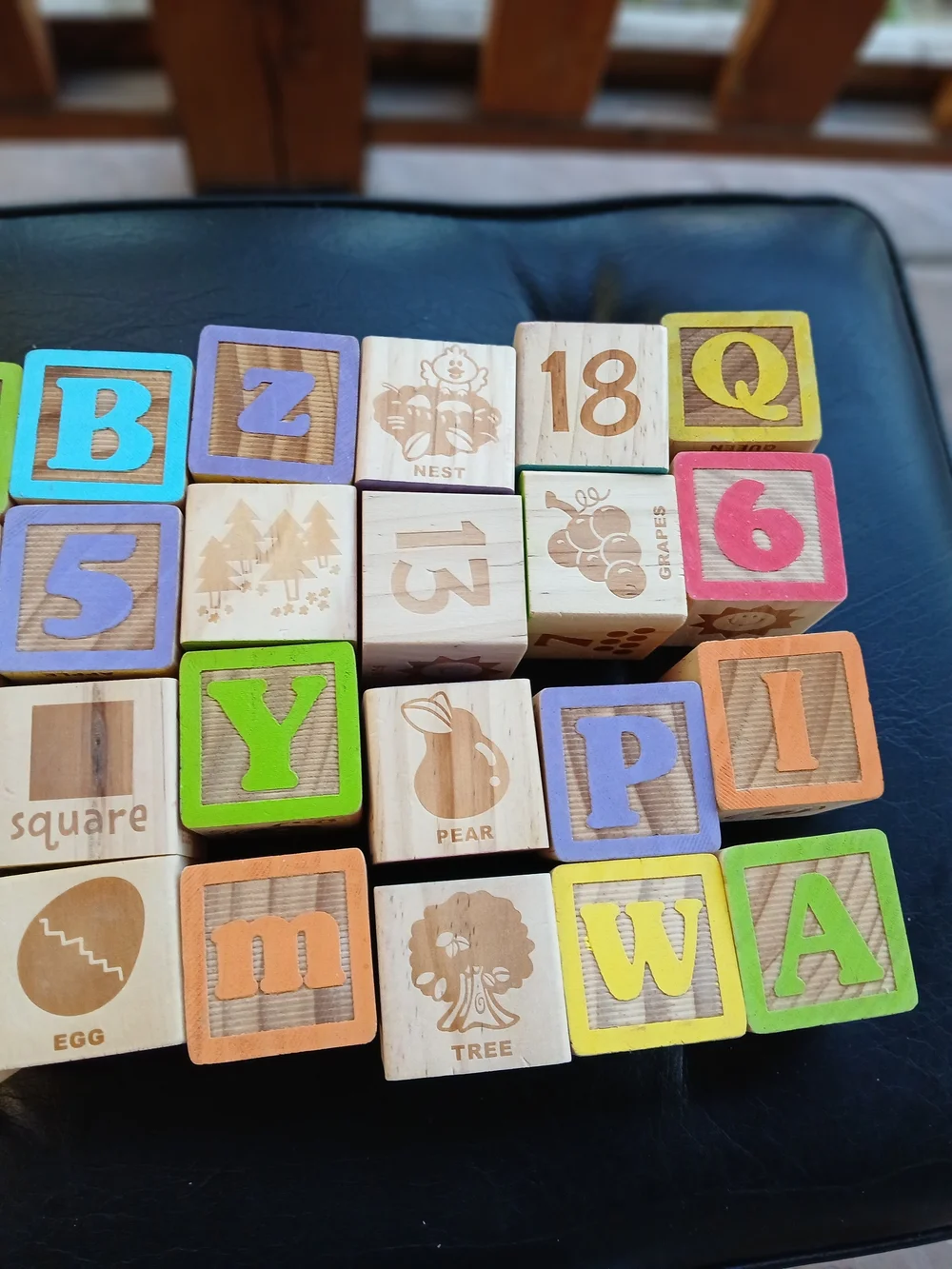 Colorful Wooden Alphabet & Number Blocks - Pink, Blue, Yellow, Green